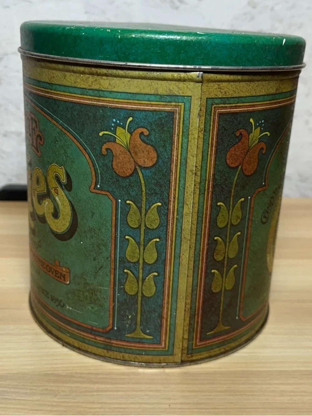 Ballonoff off Green Cookie Tin Storage Canister vintage 70s - Picture 2 of 5